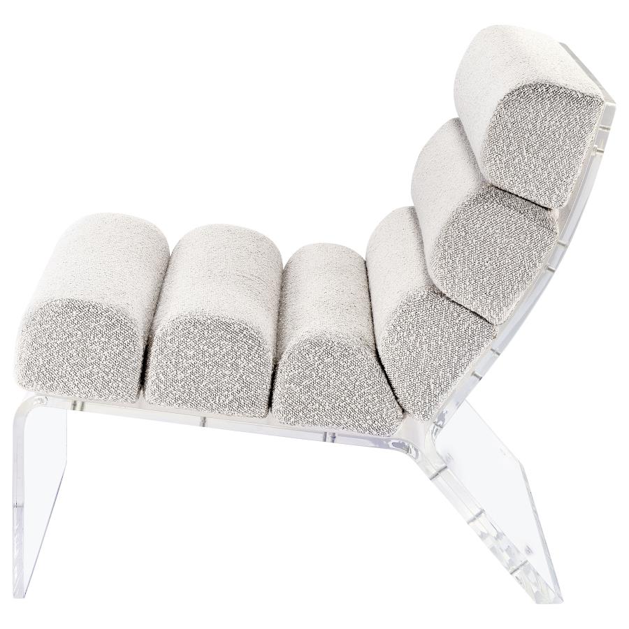 Serreta Channel-Tufted Boucle Accent Chair with Acrylic Frame Ivory