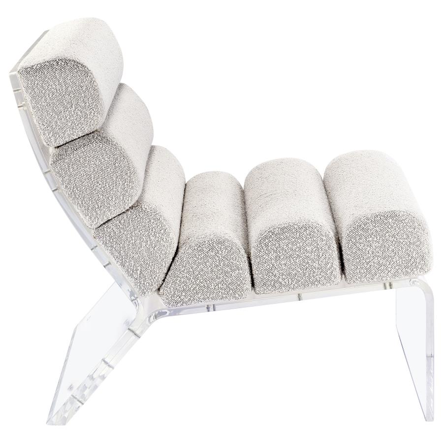 Serreta Channel-Tufted Boucle Accent Chair with Acrylic Frame Ivory
