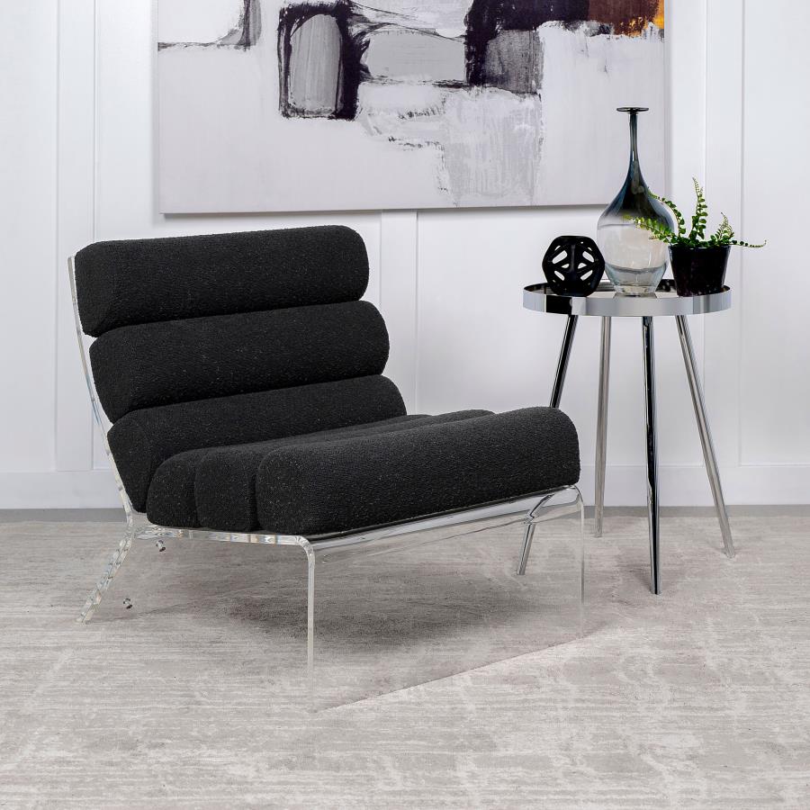 Serreta Channel-Tufted Boucle Accent Chair with Acrylic Frame Black