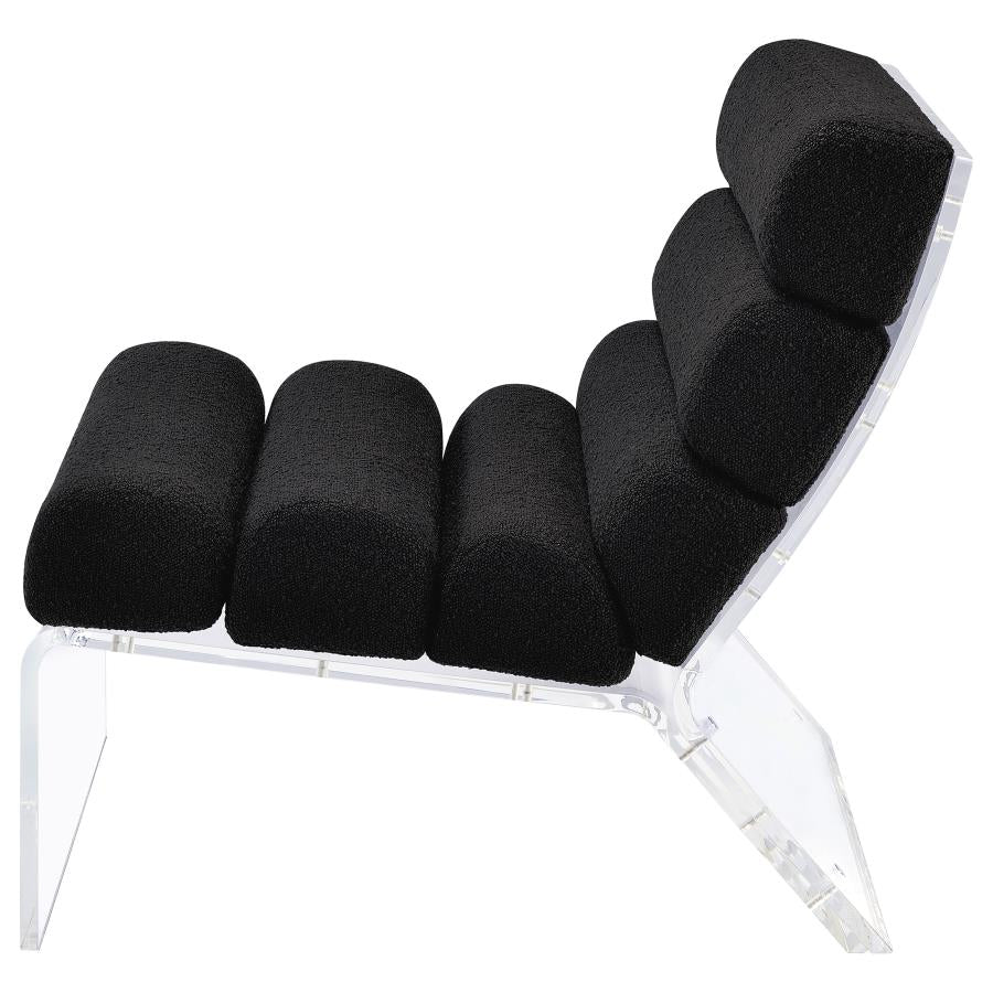 Serreta Channel-Tufted Boucle Accent Chair with Acrylic Frame Black