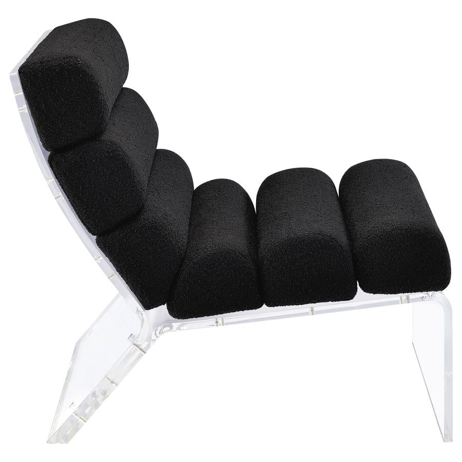 Serreta Channel-Tufted Boucle Accent Chair with Acrylic Frame Black