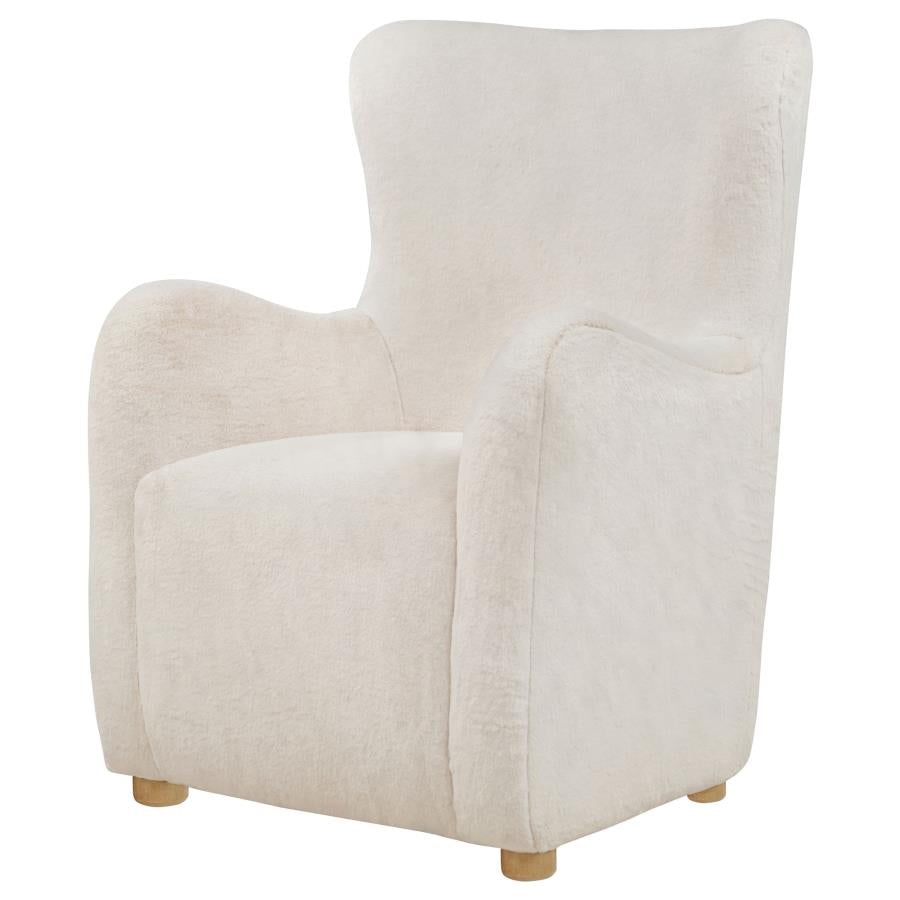 Thornton Faux Fur Upholstered Wingback Lounge Accent Chair Ivory