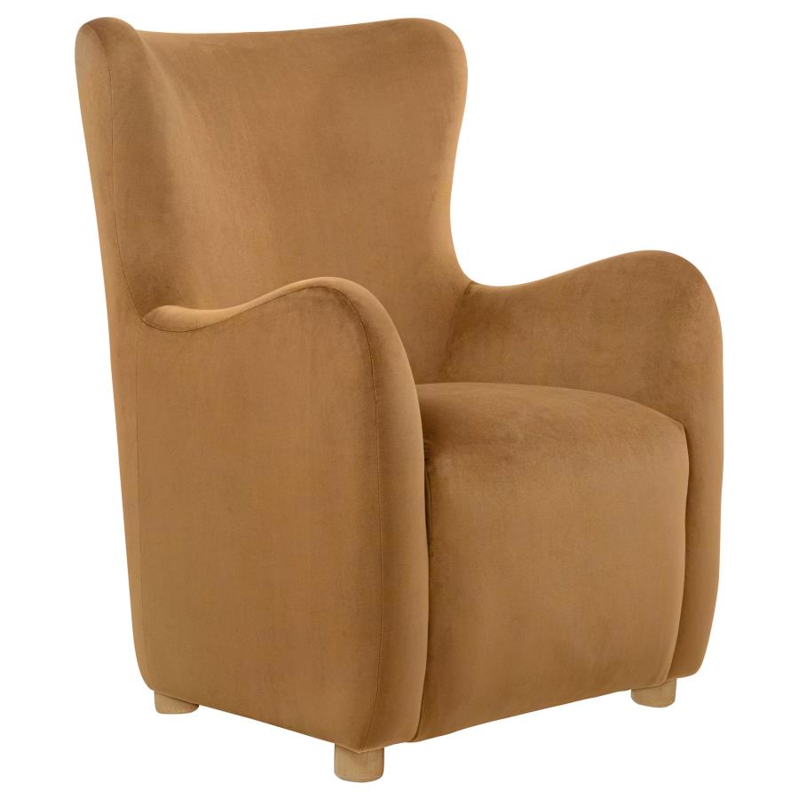 Thornton Velvet Upholstered Wingback Lounge Accent Chair Cognac