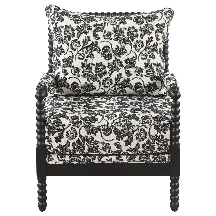 Blanchett Traditional Floral Upholstered Bobbin Accent Chair Black