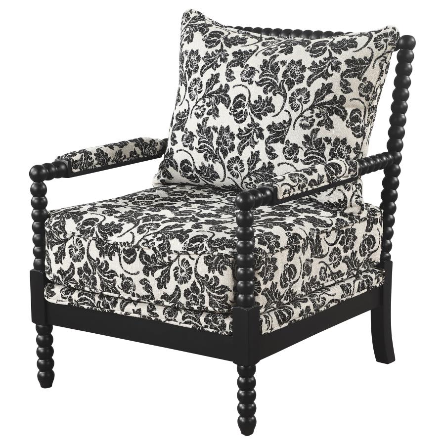 Blanchett Traditional Floral Upholstered Bobbin Accent Chair Black
