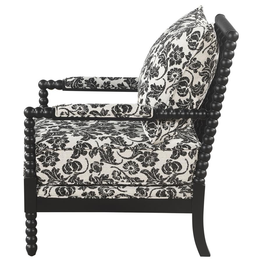 Blanchett Traditional Floral Upholstered Bobbin Accent Chair Black