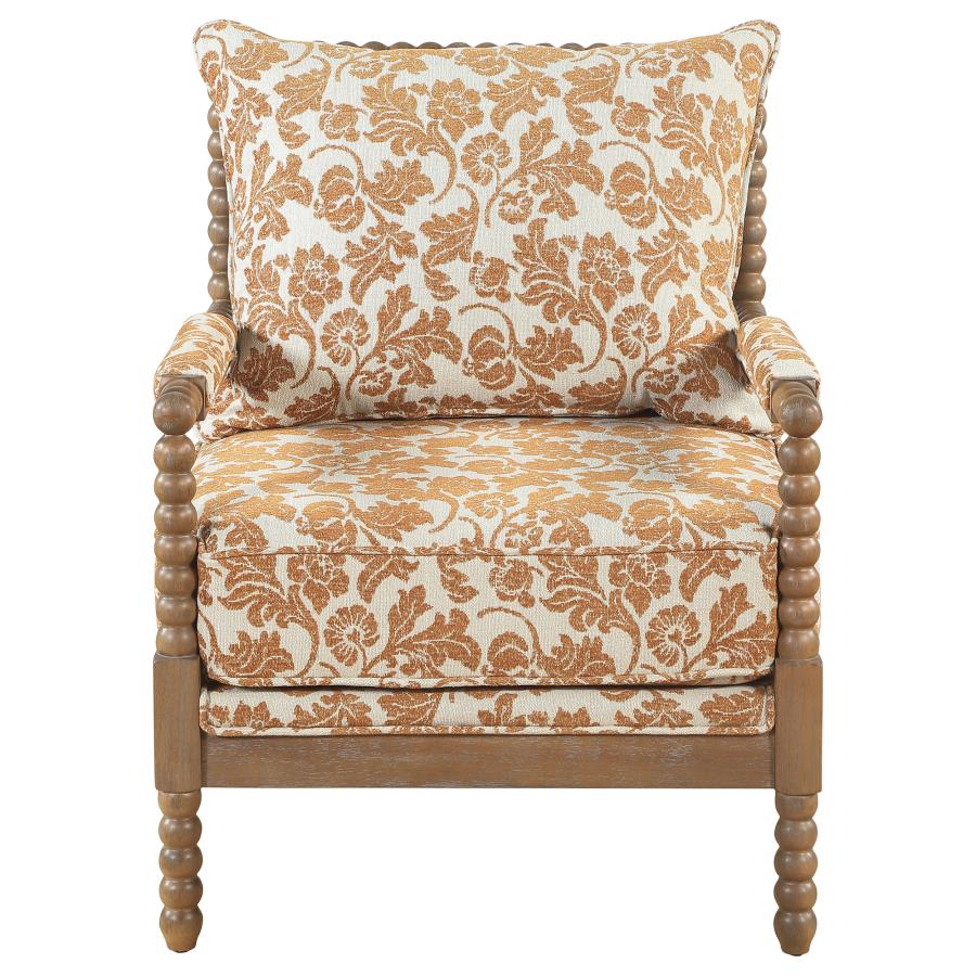 Blanchett Upholstered Bobbin Accent Chair Apricot and Distressed Brown