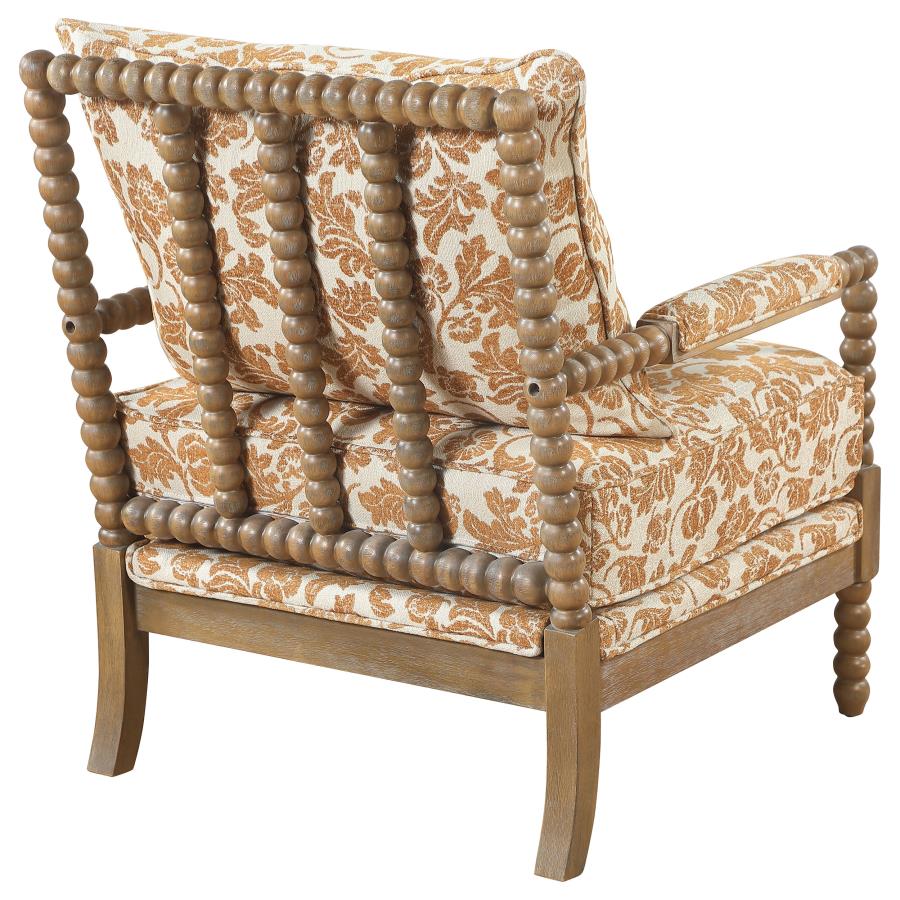 Blanchett Upholstered Bobbin Accent Chair Apricot and Distressed Brown