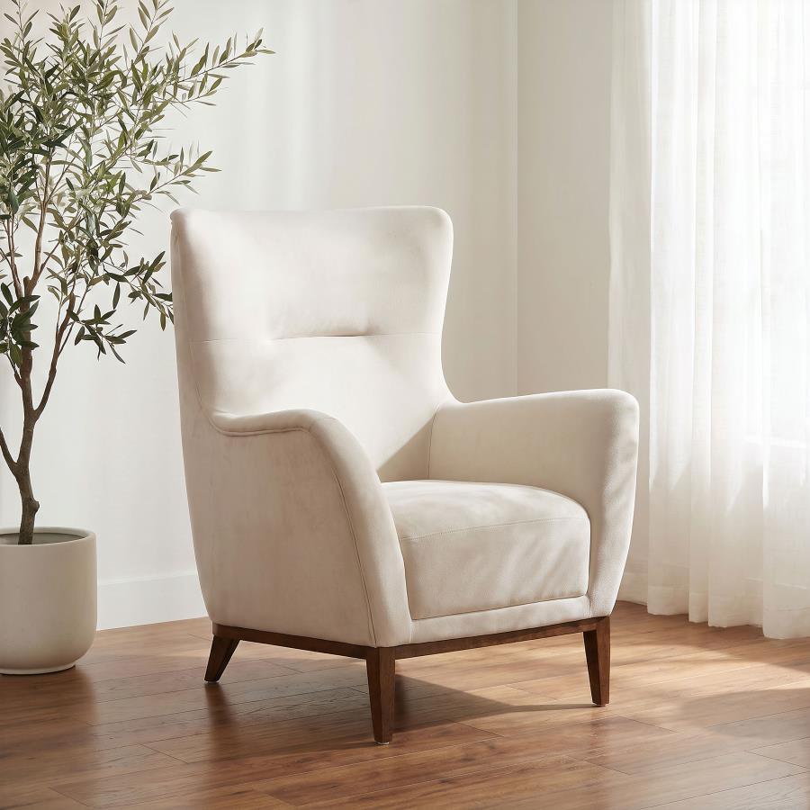 Catala Upholstered High Back Accent Chair Ivory and Coffee