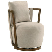 Harlowe Upholstered Swivel Accent Chair with Wood Arms Greige and Brown