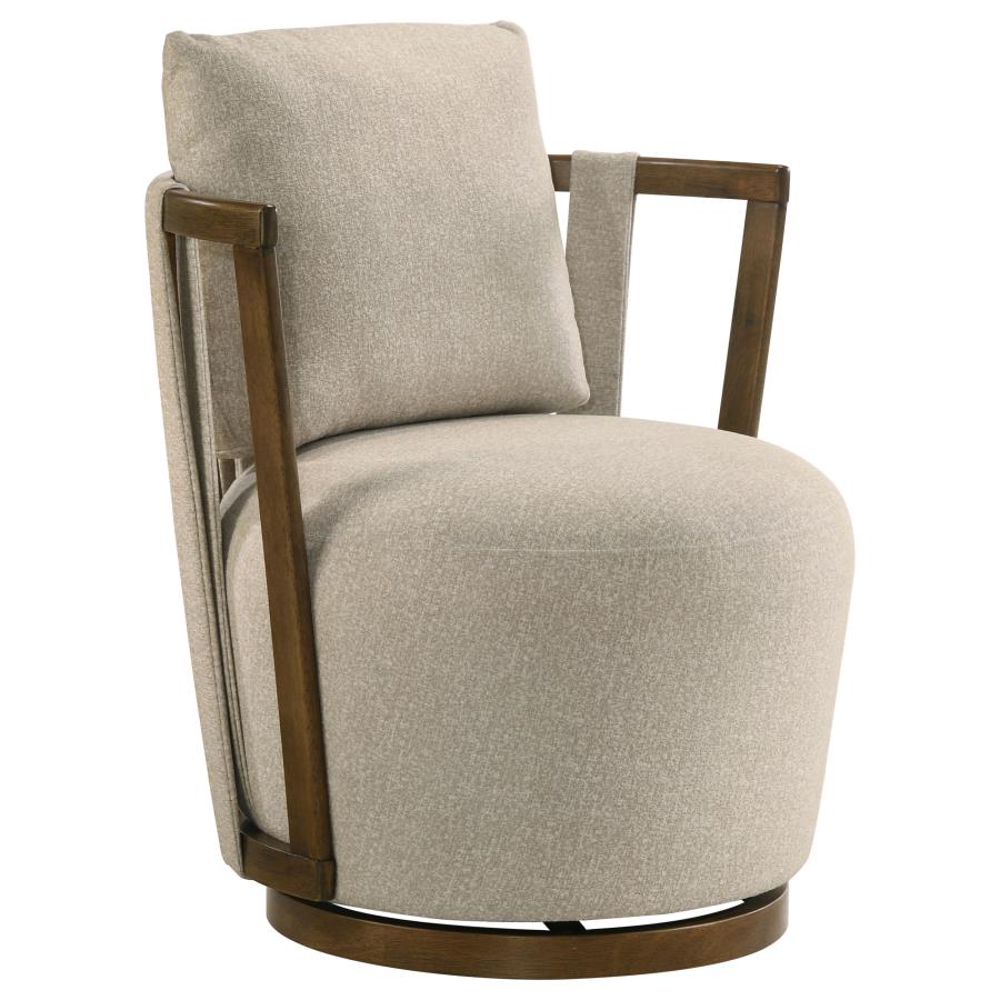 Harlowe Upholstered Swivel Accent Chair with Wood Arms Greige and Brown