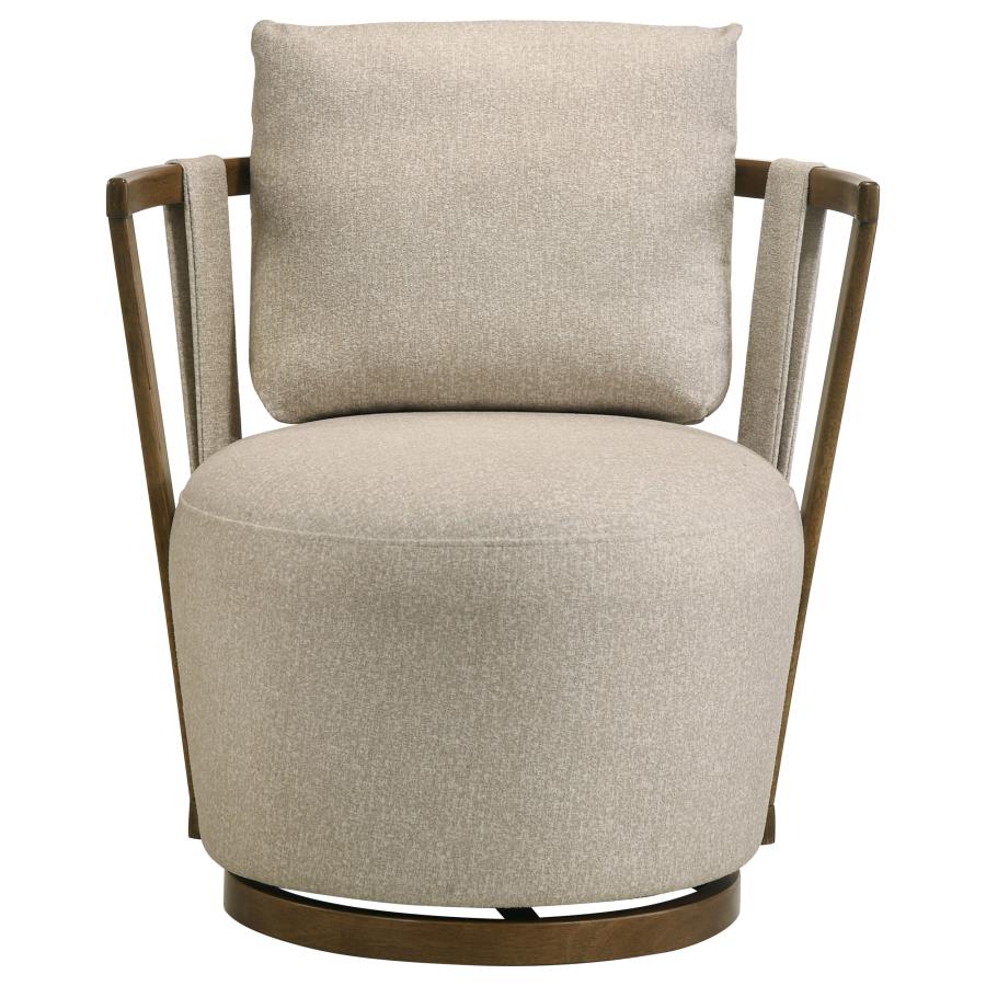 Harlowe Upholstered Swivel Accent Chair with Wood Arms Greige and Brown