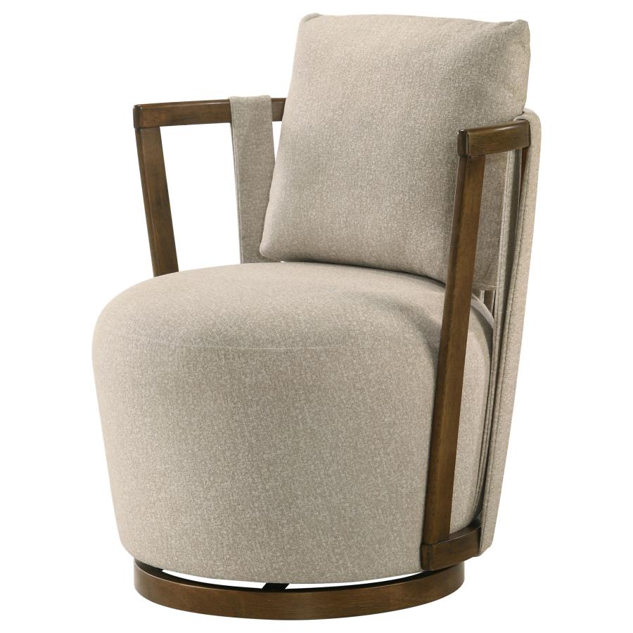Harlowe Upholstered Swivel Accent Chair with Wood Arms Greige and Brown