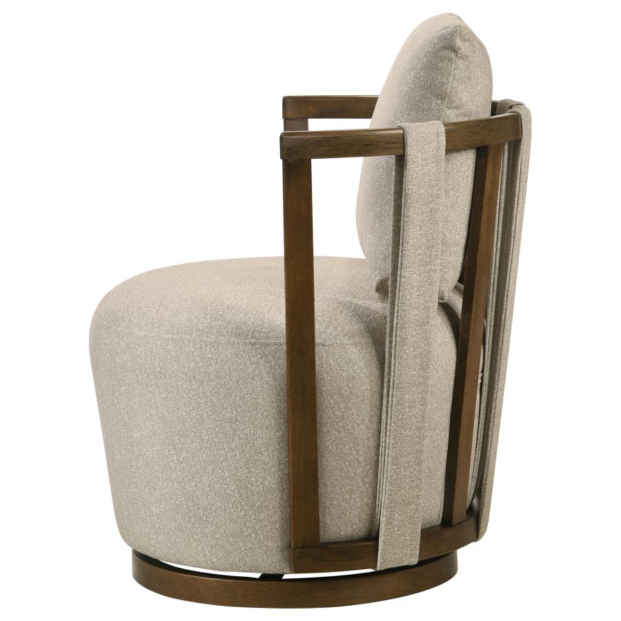 Harlowe Upholstered Swivel Accent Chair with Wood Arms Greige and Brown