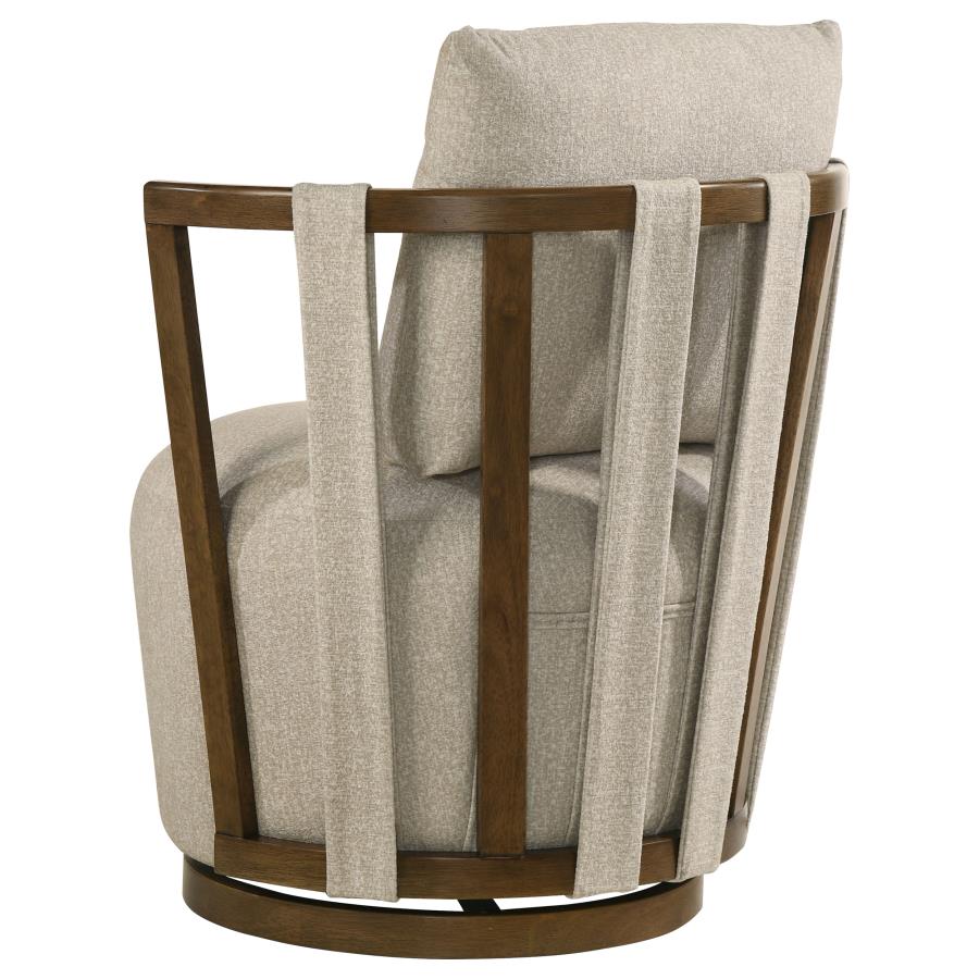 Harlowe Upholstered Swivel Accent Chair with Wood Arms Greige and Brown