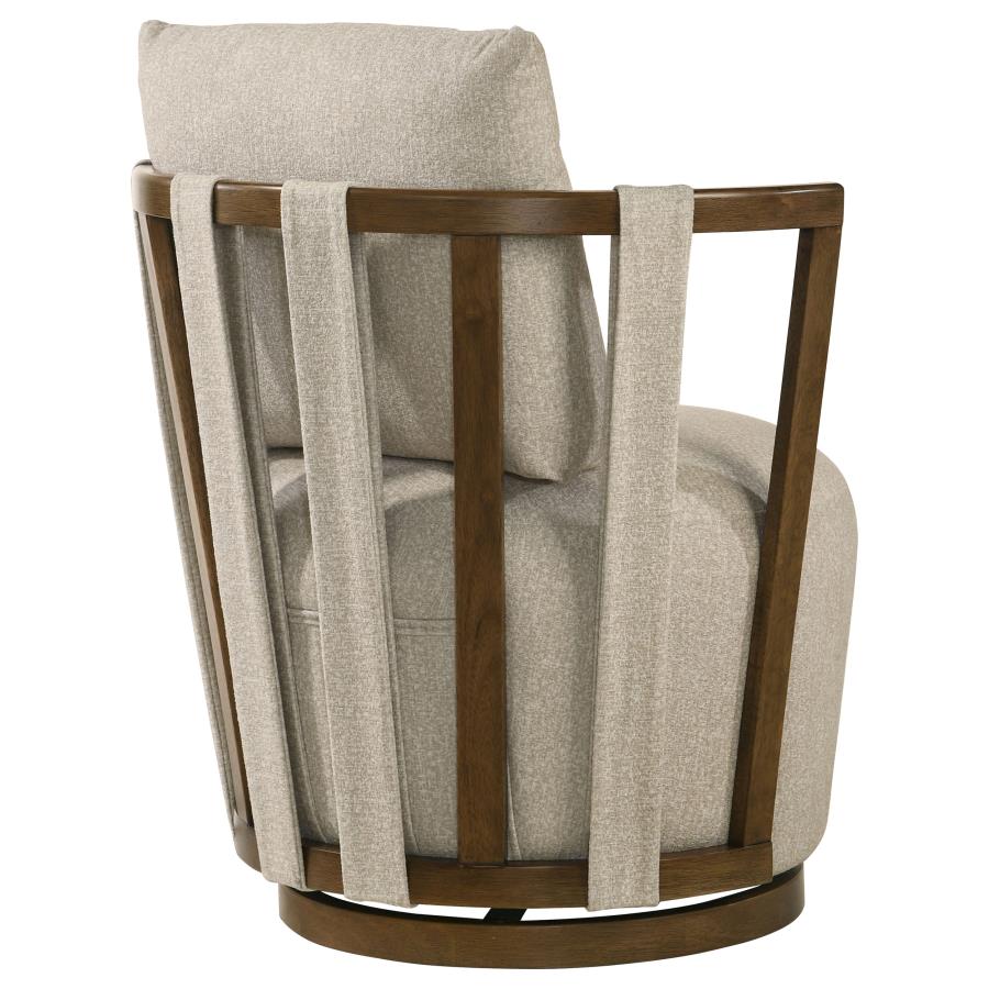 Harlowe Upholstered Swivel Accent Chair with Wood Arms Greige and Brown