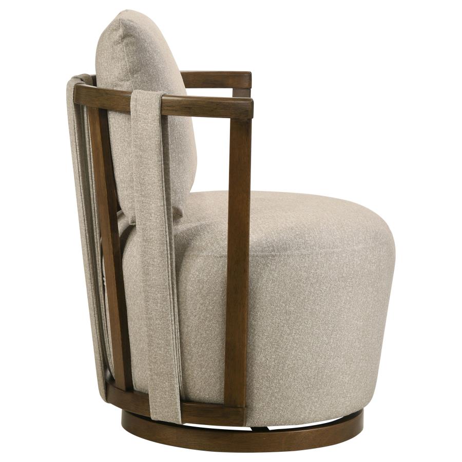 Harlowe Upholstered Swivel Accent Chair with Wood Arms Greige and Brown