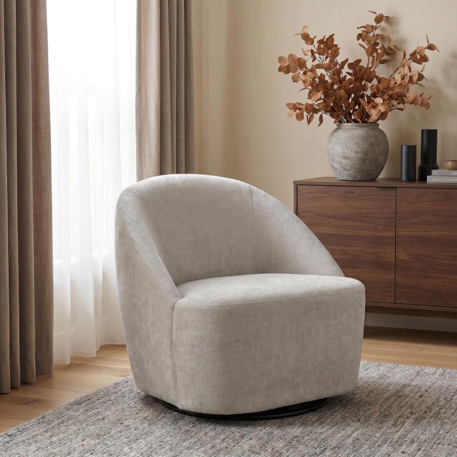 Leon Chenille Upholstered Swivel Accent Chair Greige