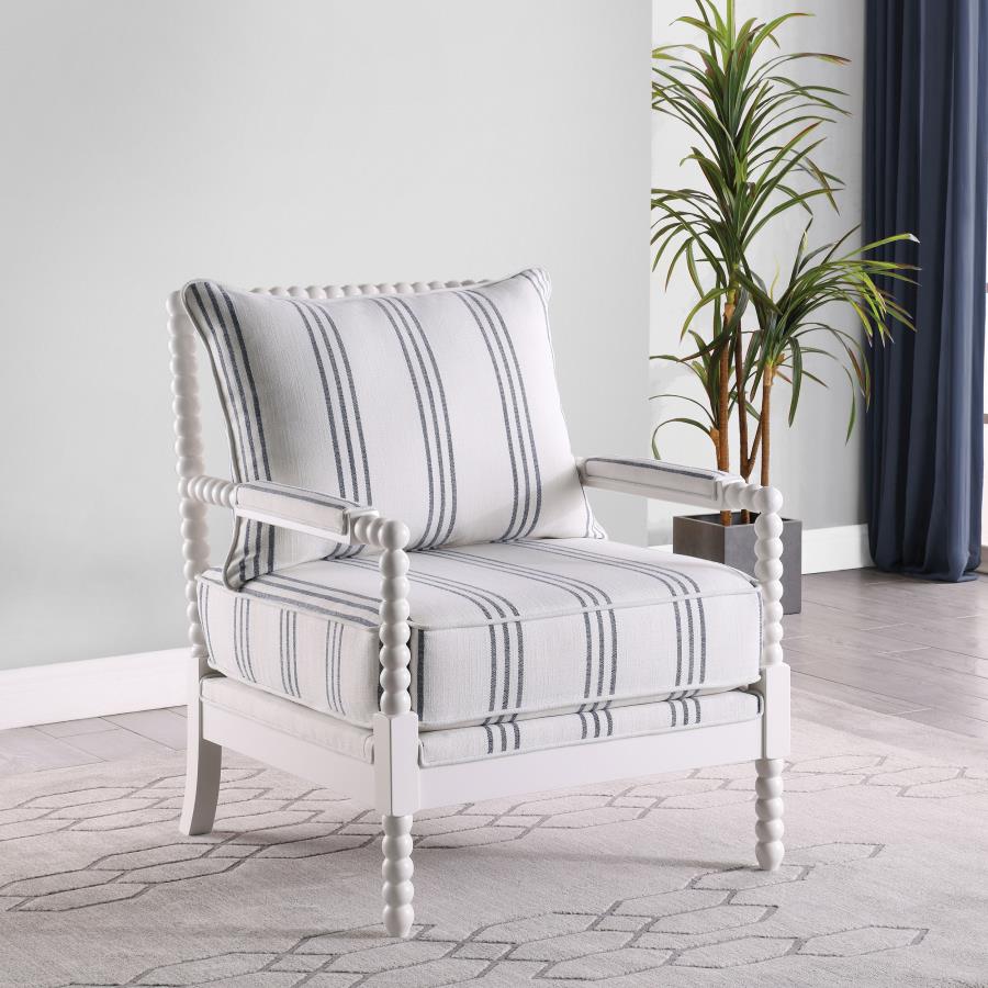 Blanchett Upholstered Bobbin Accent Chair Turned Wood Frame White