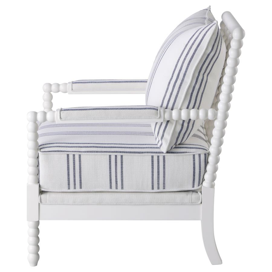 Blanchett Upholstered Bobbin Accent Chair Turned Wood Frame White