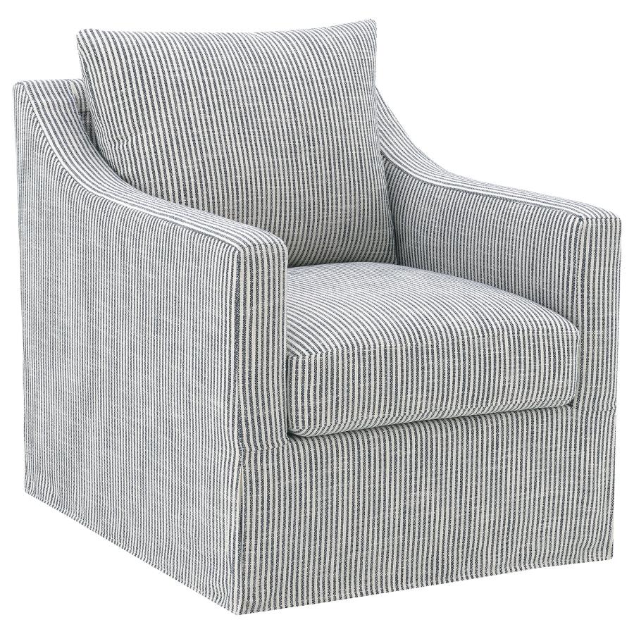 Winter Upholstered Sloped Arm Accent Swivel Chair Navy Blue