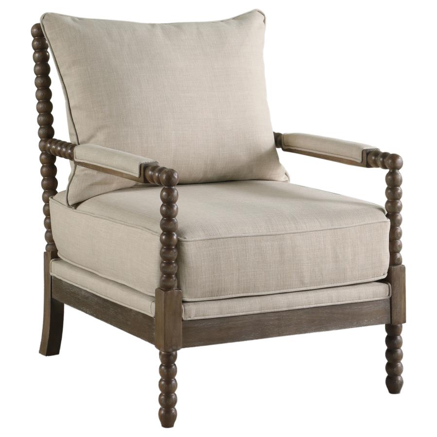 Blanchett Upholstered Bobbin Accent Chair Turned Wood Frame Beige