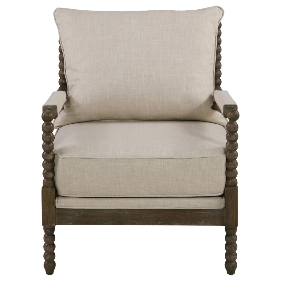 Blanchett Upholstered Bobbin Accent Chair Beige and Distressed Brown