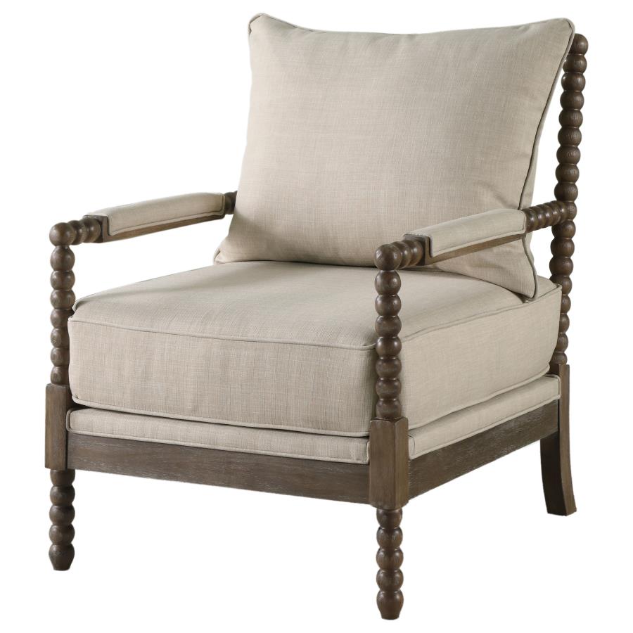 Blanchett Upholstered Bobbin Accent Chair Turned Wood Frame Beige