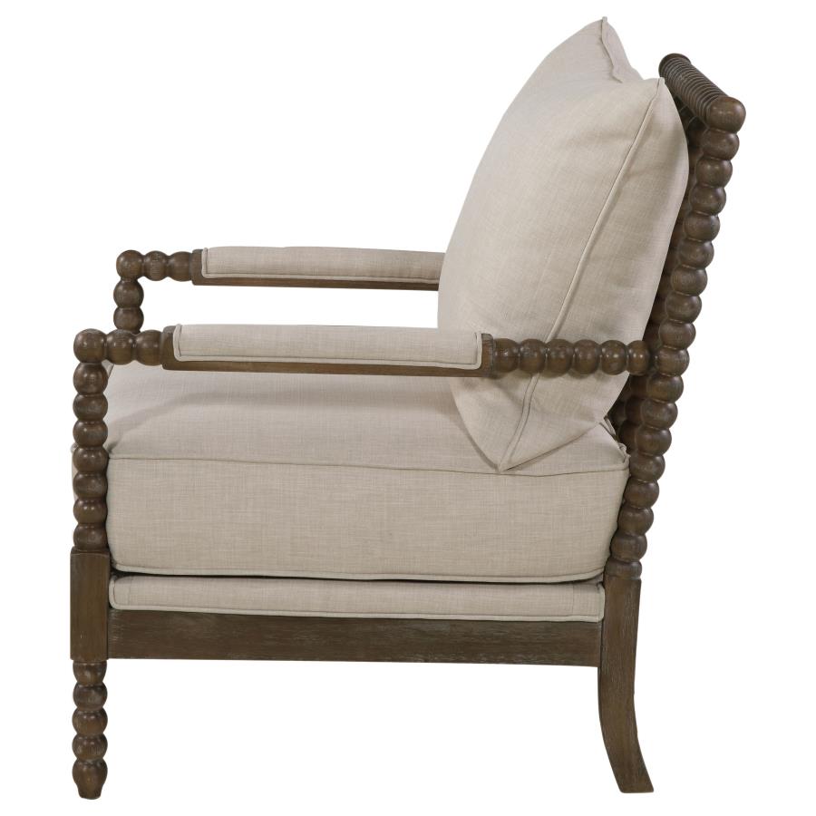 Blanchett Upholstered Bobbin Accent Chair Turned Wood Frame Beige