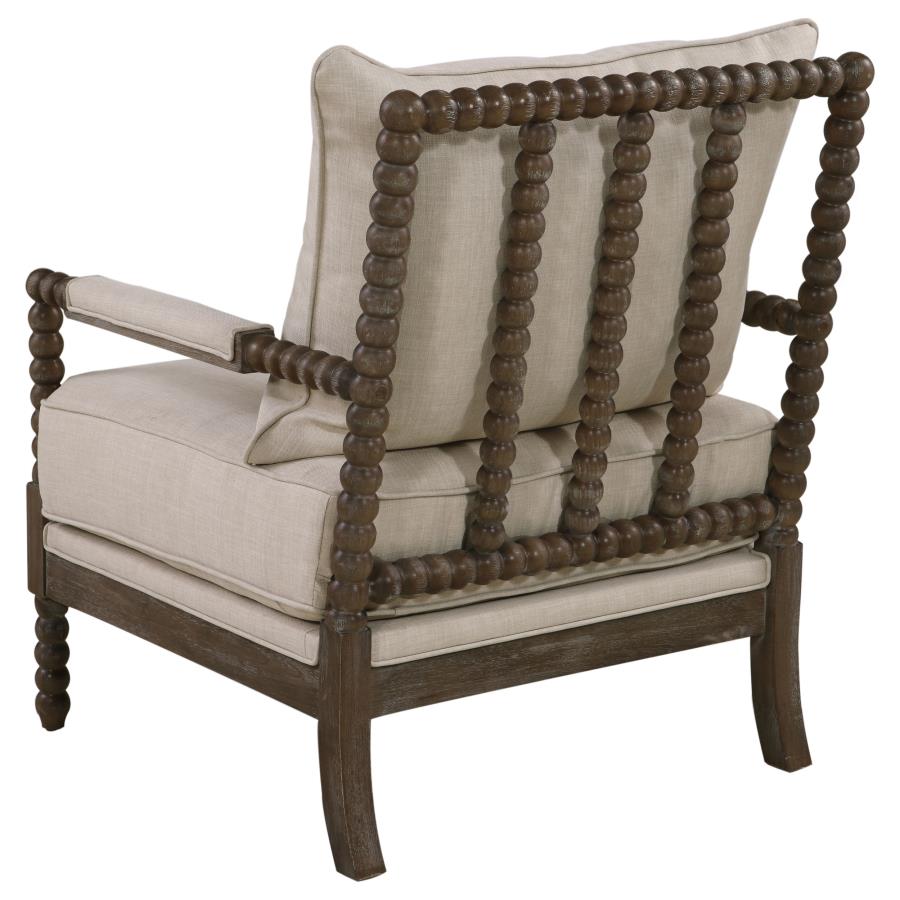 Blanchett Upholstered Bobbin Accent Chair Turned Wood Frame Beige