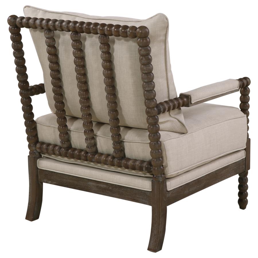 Blanchett Upholstered Bobbin Accent Chair Turned Wood Frame Beige