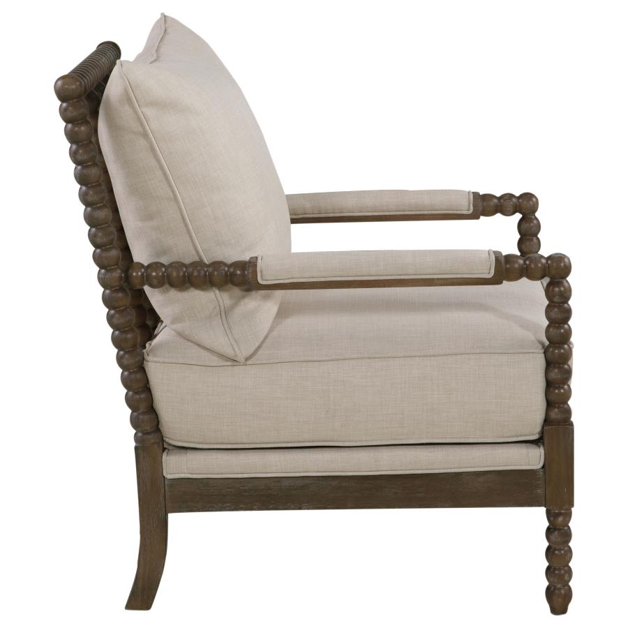 Blanchett Upholstered Bobbin Accent Chair Turned Wood Frame Beige