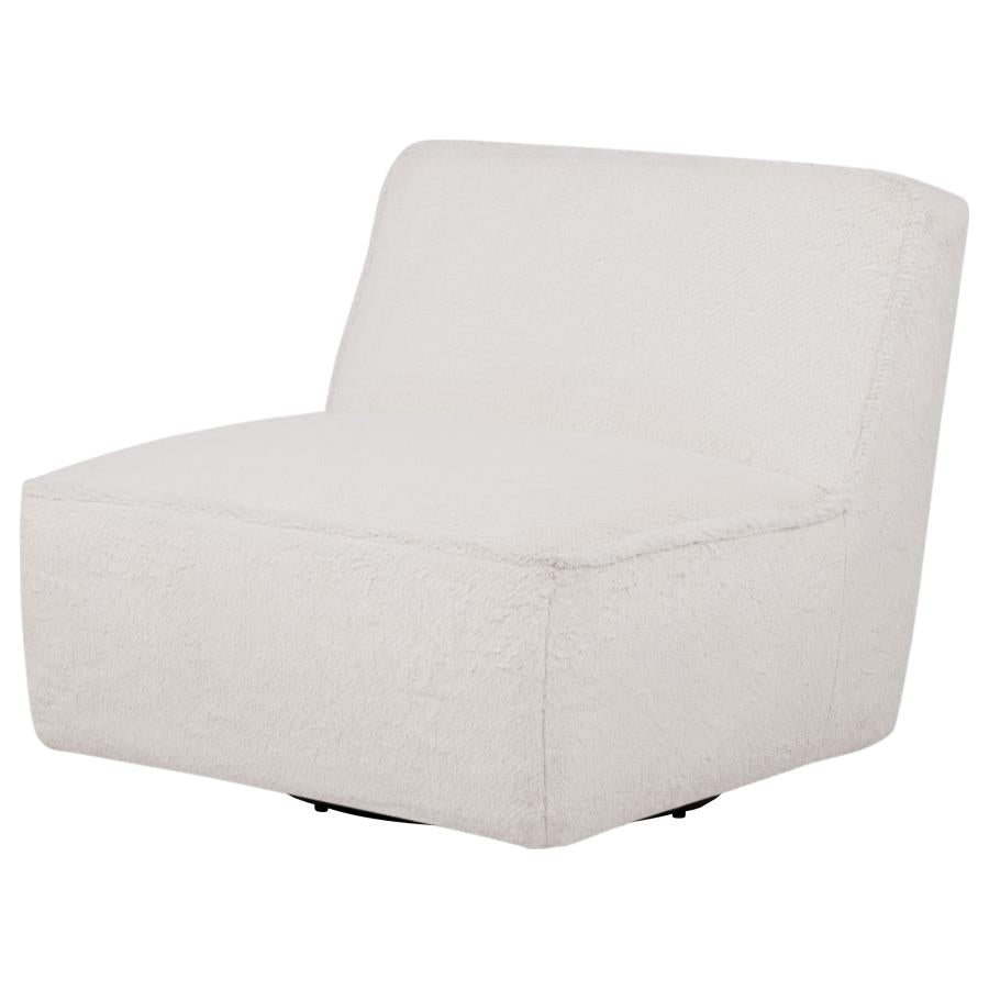 Badoer Faux Fur Swivel Accent Chair Ecru
