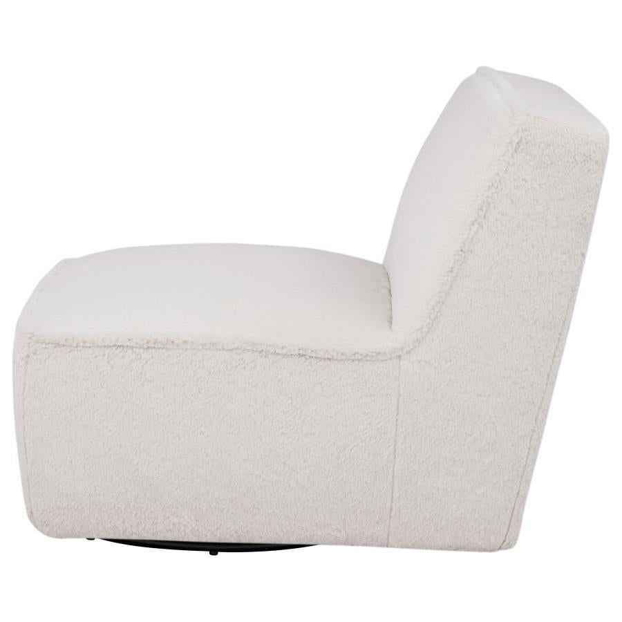 Badoer Faux Fur Swivel Accent Chair Ecru
