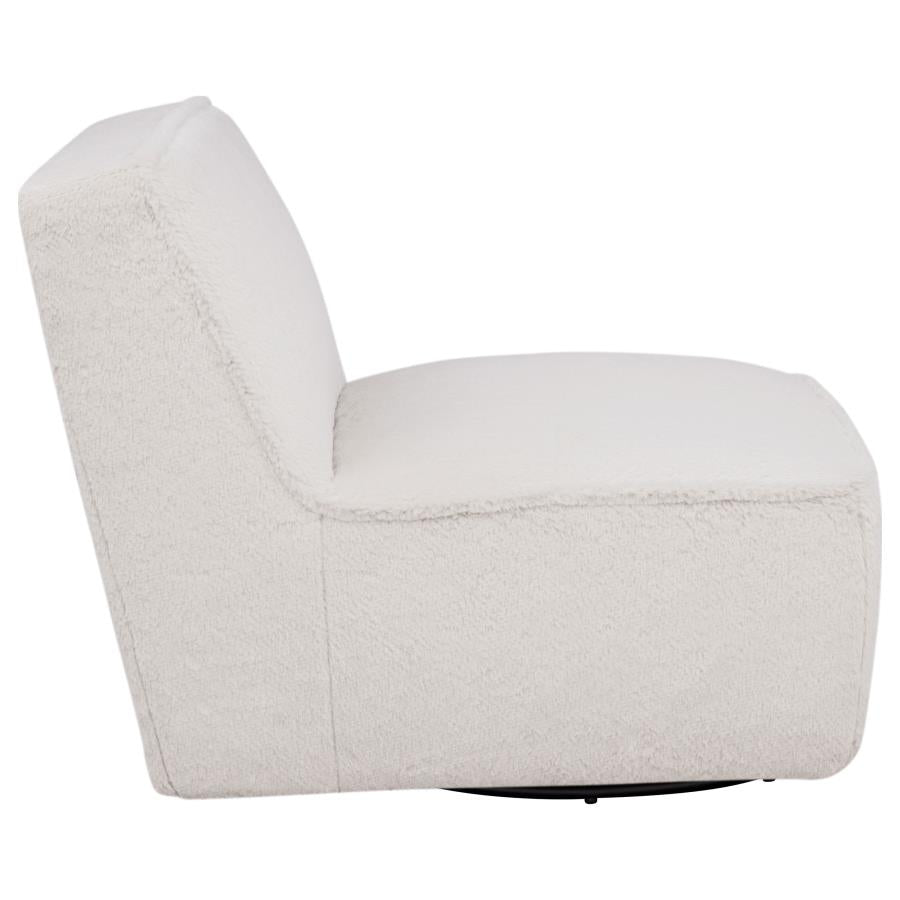 Badoer Faux Fur Swivel Accent Chair Ecru