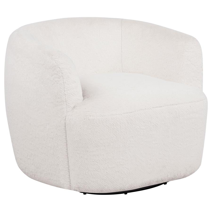 Hudson Faux Fur Swivel Accent Chair Ecru