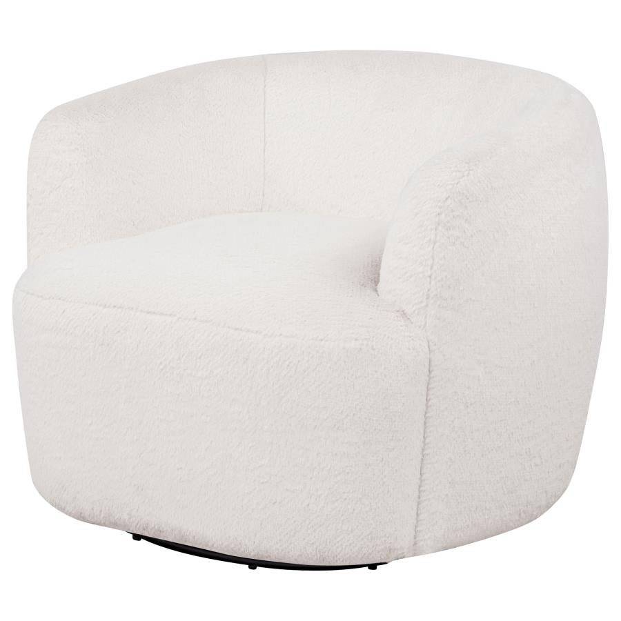 Hudson Faux Fur Swivel Accent Chair Ecru