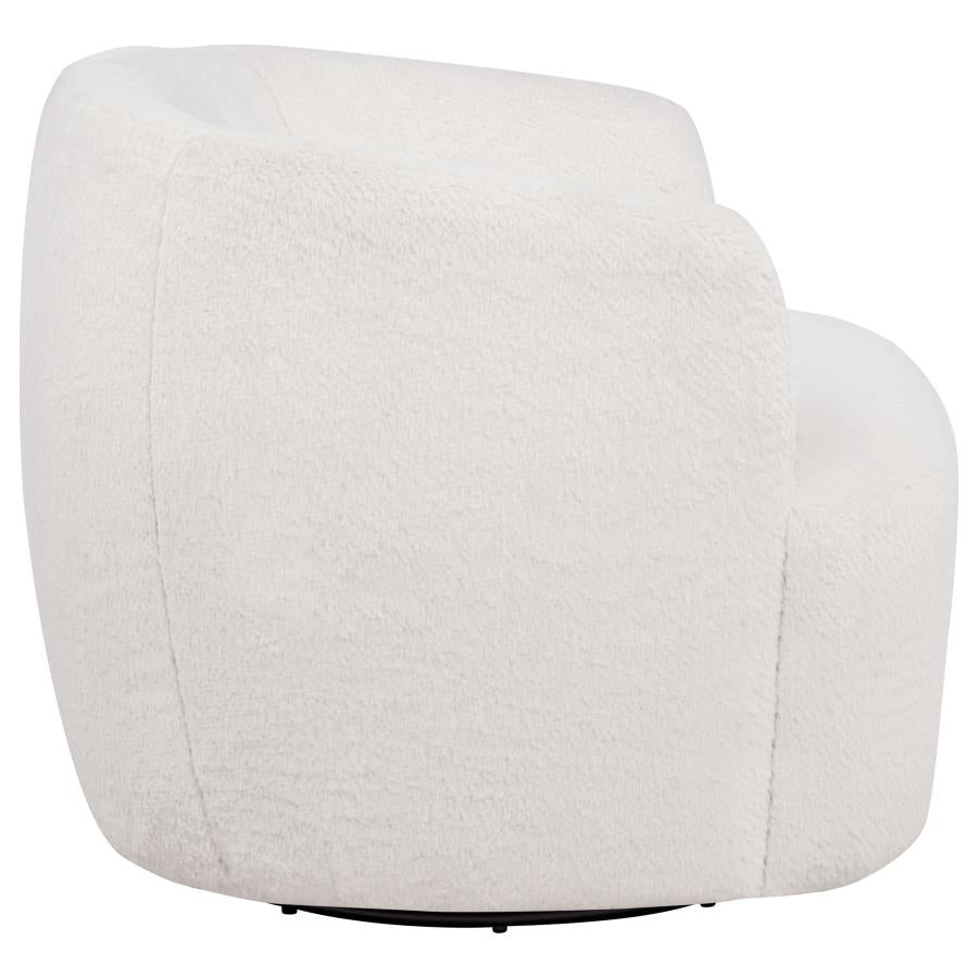 Hudson Faux Fur Swivel Accent Chair Ecru