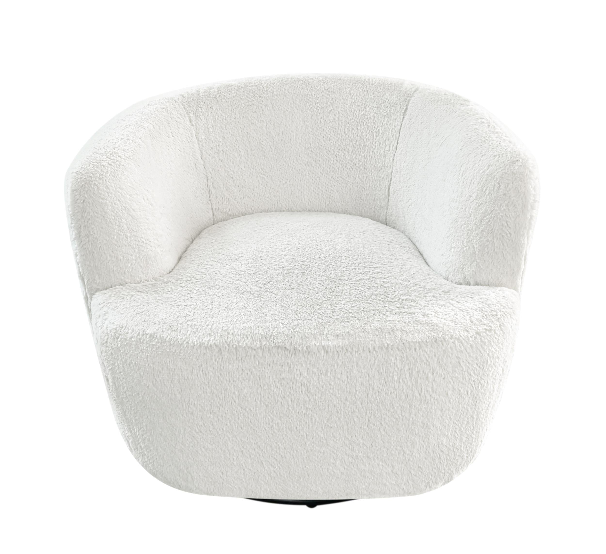 Hudson Faux Fur Swivel Accent Chair Ecru