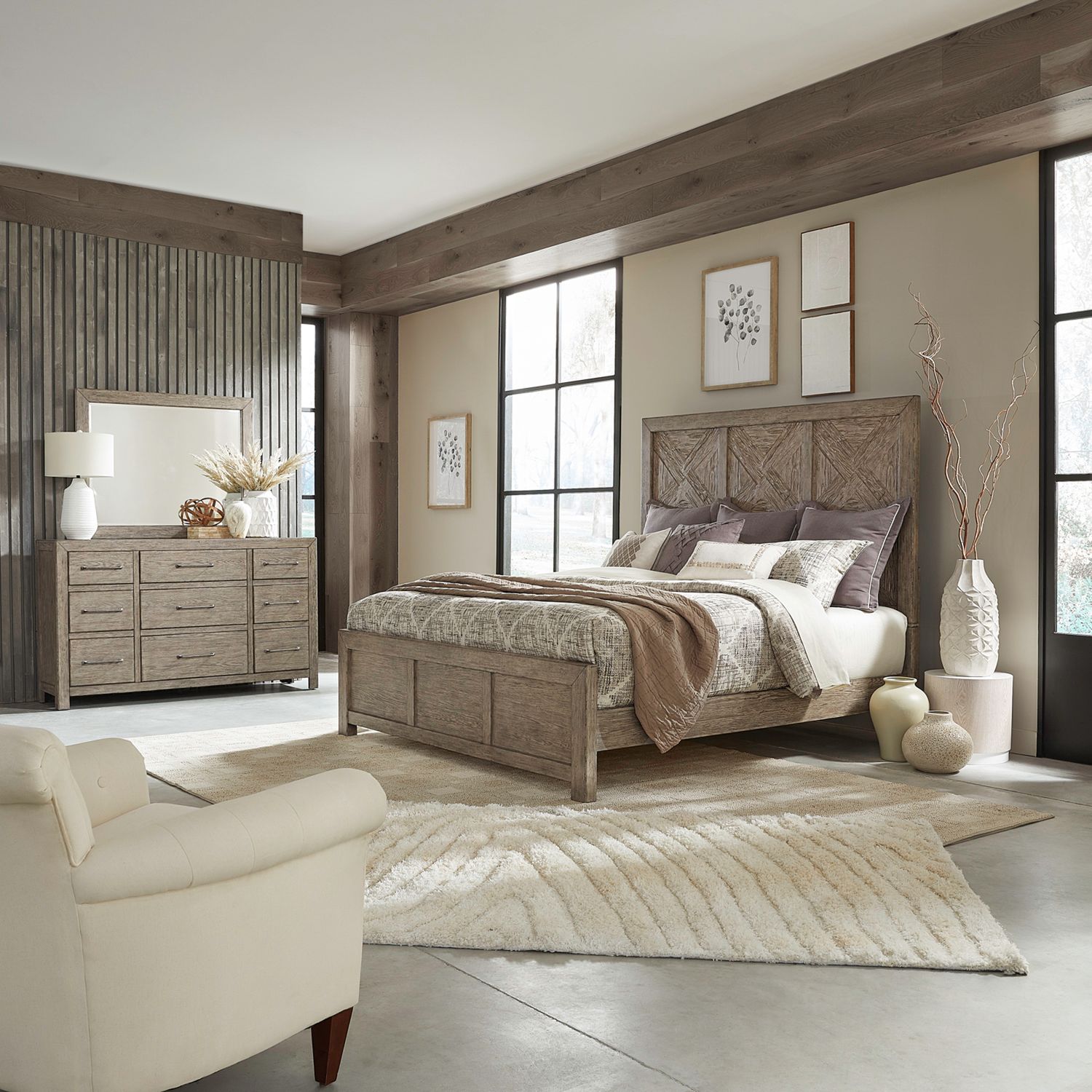 Skyview Lodge King Panel Bed, Dresser & Mirror