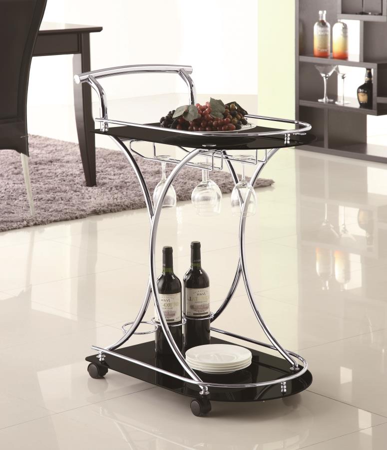 Elfman 2-tier Glass Shelf Metal Bar Cart Black and Chrome