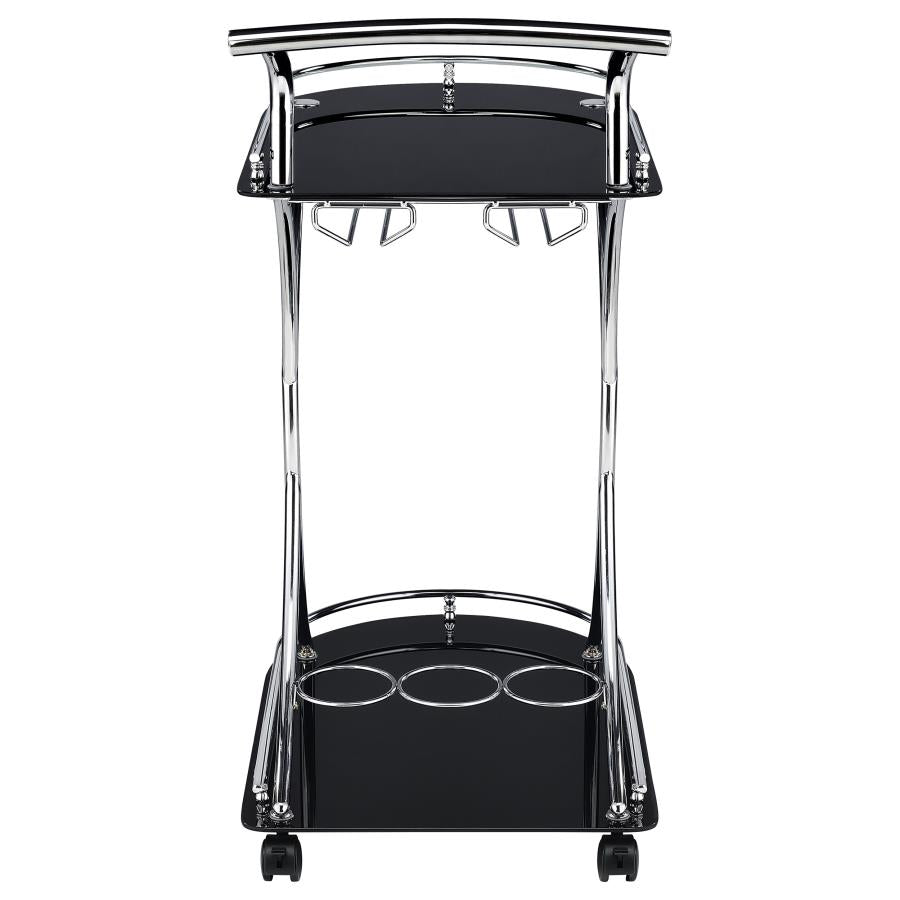 Elfman 2-tier Glass Shelf Metal Bar Cart Black and Chrome