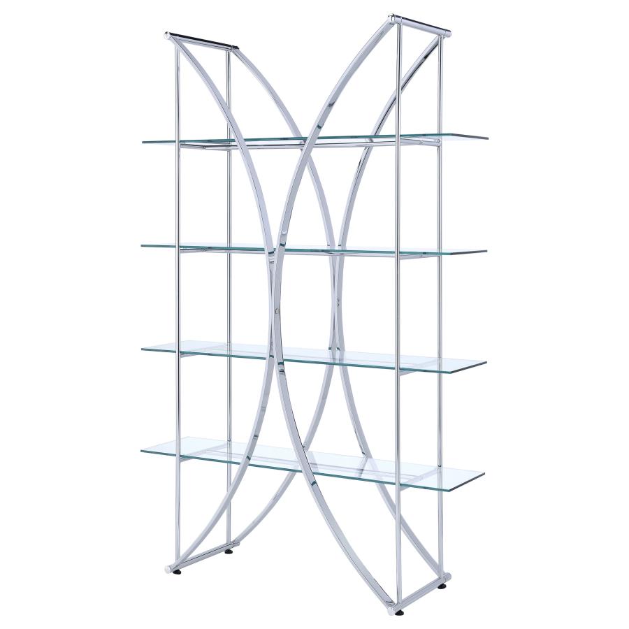 Larson 73-inch 4-shelf Glass Bookshelf Chrome
