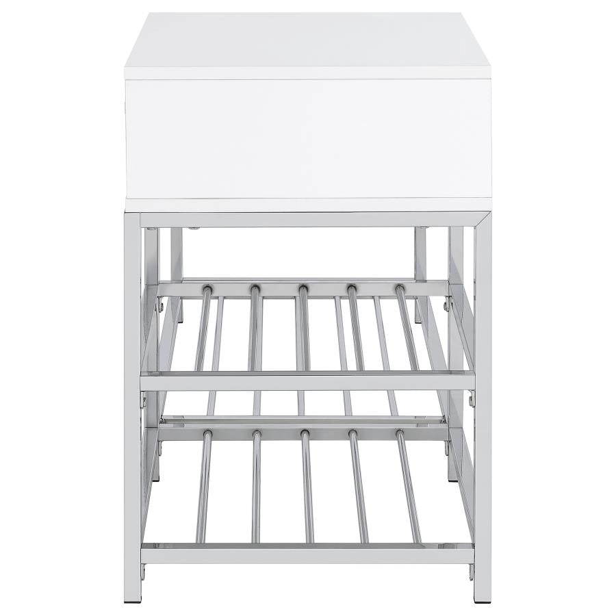 Siega 1-Drawer Shoe Storage Entryway Bench White High Gloss and Chrome