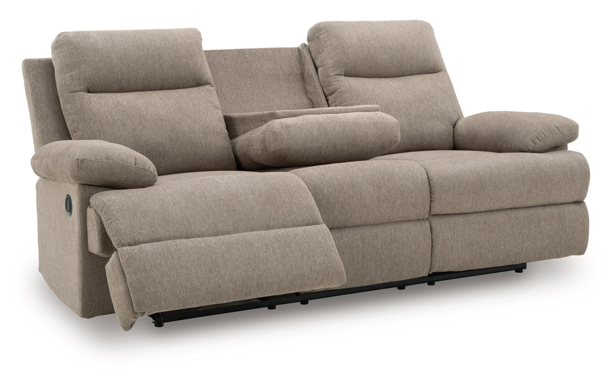 Side-Swipe Reclining Sofa with Drop Down Table