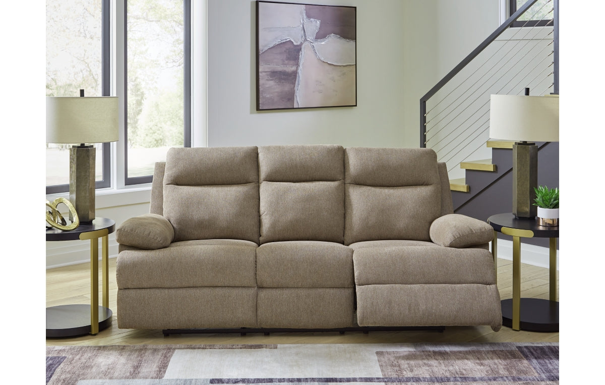 Side-Swipe Reclining Sofa with Drop Down Table