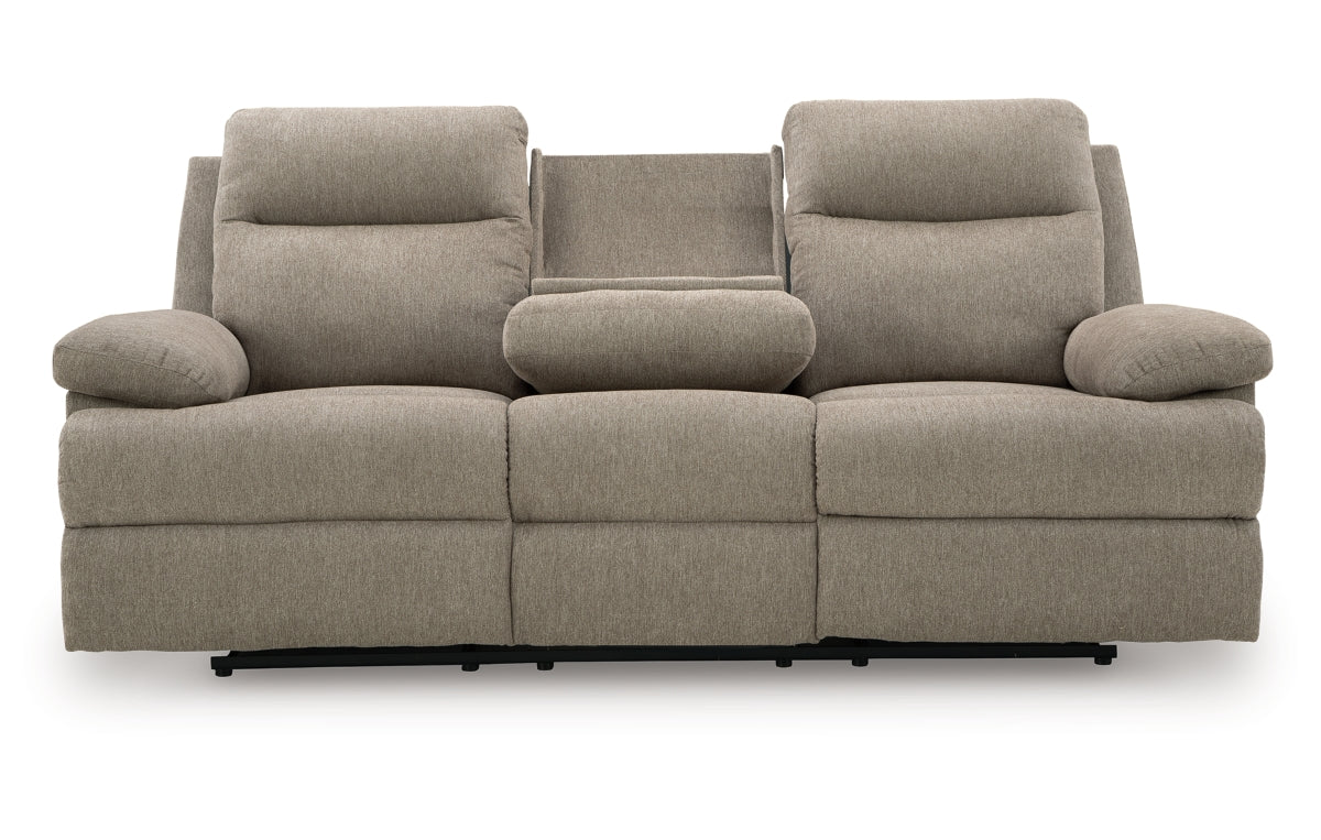 Side-Swipe Reclining Sofa with Drop Down Table
