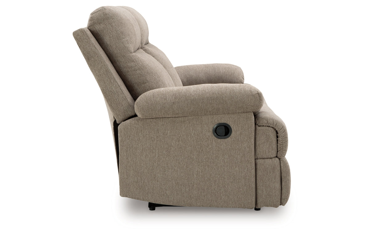 Side-Swipe Reclining Sofa with Drop Down Table