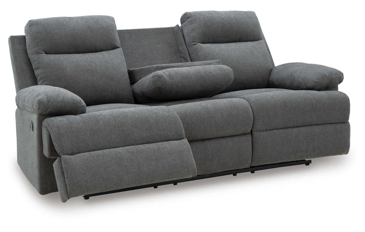 Side-Swipe Reclining Sofa with Drop Down Table
