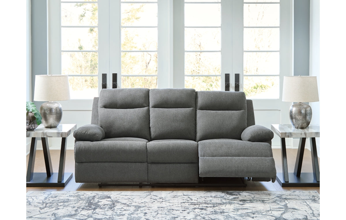 Side-Swipe Reclining Sofa with Drop Down Table